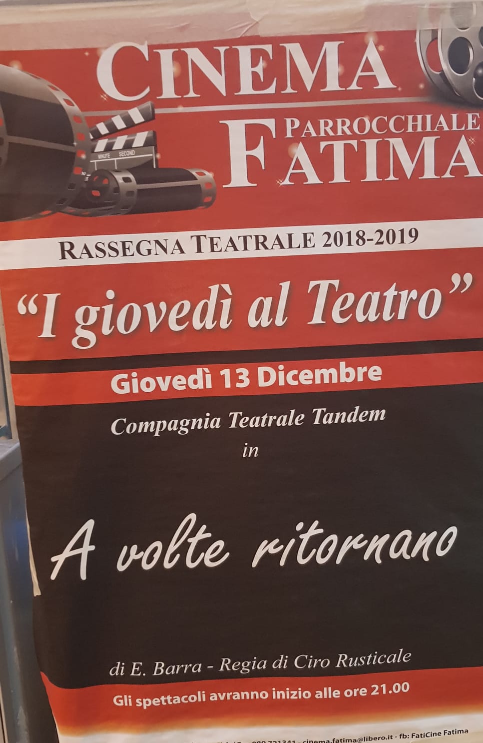 Locandina A volte ritornano messa in scena dalla Compagnia Teatro Tandem di Salerno