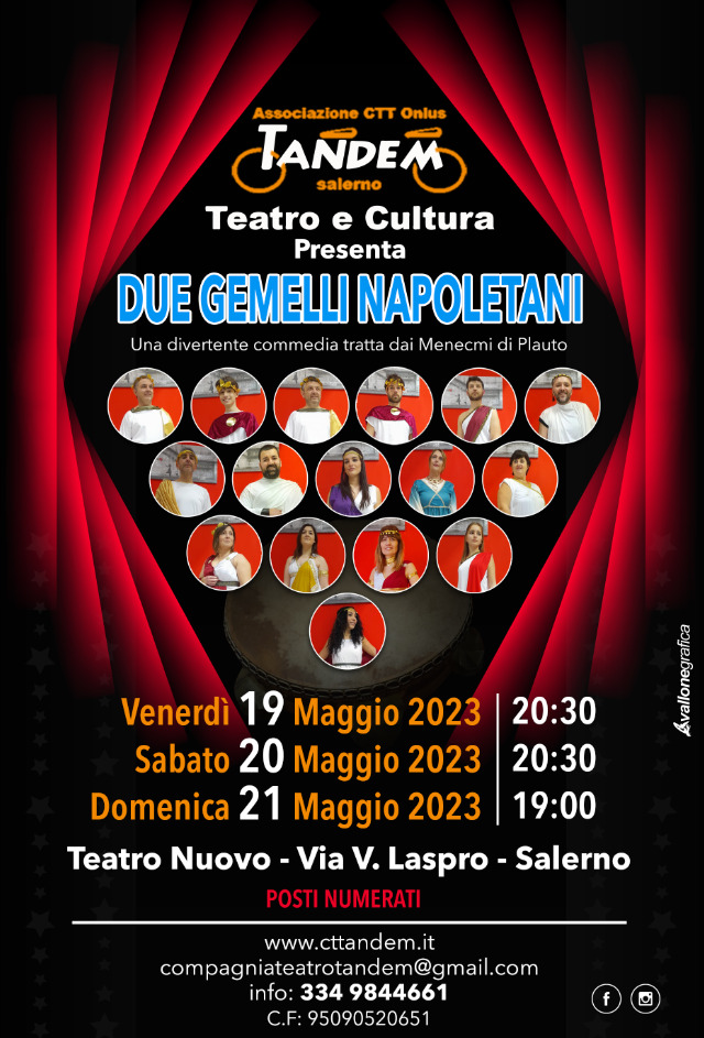 Locandina 'Due gemelli Napoletani' messa in scena dalla Compagnia Teatro Tandem di Salerno