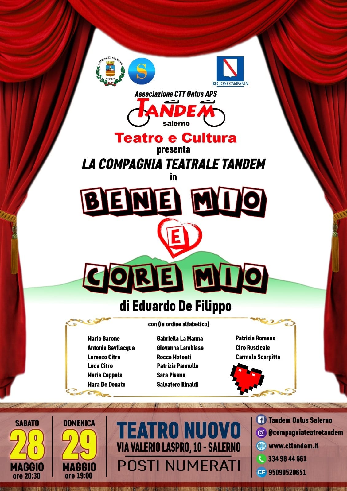 Locandina 'Bene mio e core mio' messa in scena dalla Compagnia Teatro Tandem di Salerno